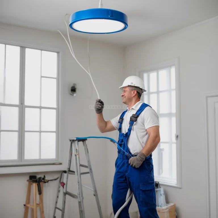 Equipe CeilGlow realizando inspeção elétrica para instalação de luminária de teto